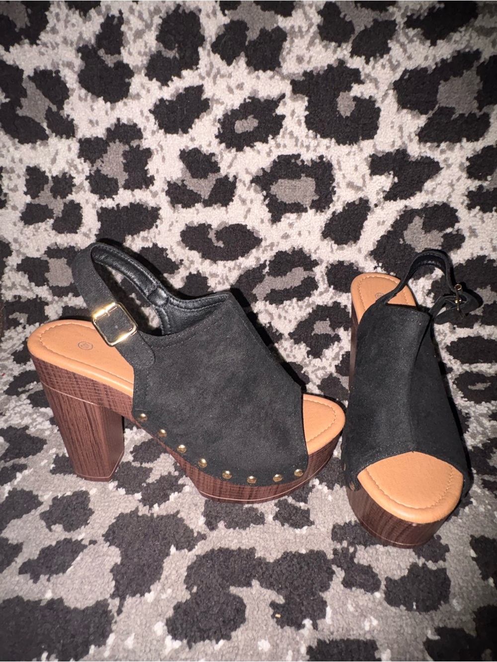 Studded strap chunky heel.